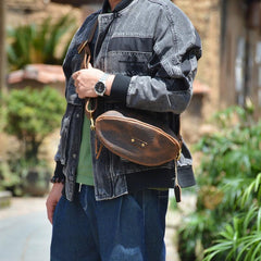 Leather Sling Bag Men's American Football Brown Sling Backpack Unique Sling Crossbody Pack For Men