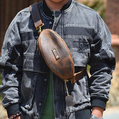 Leather Sling Bag Men's American Football Brown Sling Backpack Unique Sling Crossbody Pack For Men