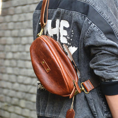 Leather Sling Bag Men's American Football Brown Sling Backpack Unique Sling Crossbody Pack For Men