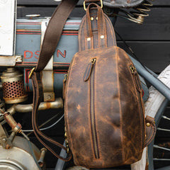 Leather Men's Sling Bag Cool Chest Bag Vintage One shoulder Backpack Sports Bag For Men