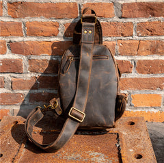 Leather Men's Sling Bag Cool Chest Bag Vintage One shoulder Backpack Sports Bag For Men