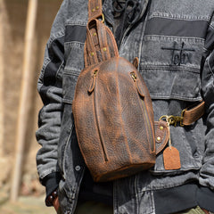 Cool Leather Men's Sling Bag Chest Bag Vintage One shoulder Backpack Sports Bag For Men