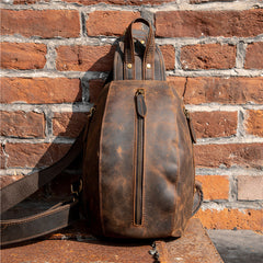 Leather Men's Sling Bag Cool Chest Bag Vintage One shoulder Backpack Sports Bag For Men