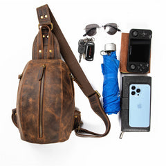 Leather Men's Sling Bag Cool Chest Bag Vintage One shoulder Backpack Sports Bag For Men