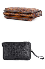 Cool Leather Mens Clutch Bag Crocodile Pattern Black Wristlet Bag Clutch Wallet Business Clutch for Men