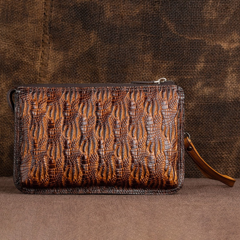 Cool Leather Mens Clutch Bag Crocodile Pattern Black Wristlet Bag Clutch Wallet Business Clutch for Men