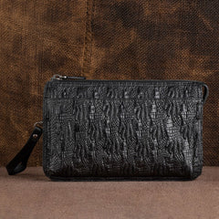 Cool Leather Mens Clutch Bag Crocodile Pattern Black Wristlet Bag Clutch Wallet Business Clutch for Men