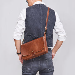 Cool Leather Mens Small Side Bag Leather Courier Bags Messenger Bags Side Bag for Men - iwalletsmen