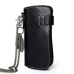 Cool Brown Leather Tooled Dragon&Skull Biker Wallet Handmade Biker Chain Wallet for Men