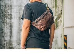 Cool Black Leather Men Chest Bag Waist Bags Coffee Fanny Pack Hip Bag One Shoulder Backpack For Men - iwalletsmen