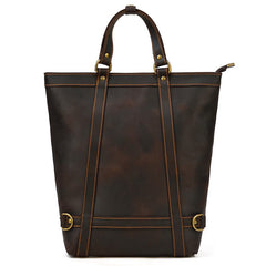 Cool Men's Leather Backpack Coffee Leather Tote Bag Convertible Backpacks Tote Handbag For Men