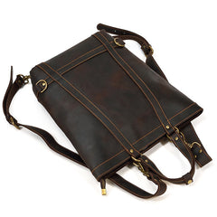 Cool Men's Leather Backpack Coffee Leather Tote Bag Convertible Backpacks Tote Handbag For Men