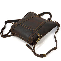 Cool Men's Leather Backpack Coffee Leather Tote Bag Convertible Backpacks Tote Handbag For Men