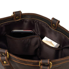 Cool Men's Leather Backpack Coffee Leather Tote Bag Convertible Backpacks Tote Handbag For Men