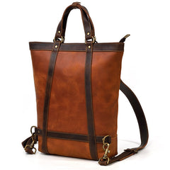 Cool Men's Leather Backpack Coffee Leather Tote Bag Convertible Backpacks Tote Handbag For Men