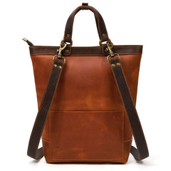 Cool Men's Leather Backpack Coffee Leather Tote Bag Convertible Backpacks Tote Handbag For Men