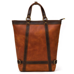 Cool Men's Leather Backpack Coffee Leather Tote Bag Convertible Backpacks Tote Handbag For Men
