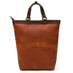 Cool Men's Leather Backpack Coffee Leather Tote Bag Convertible Backpacks Tote Handbag For Men