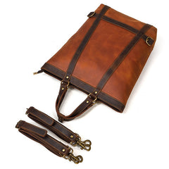 Cool Men's Leather Backpack Coffee Leather Tote Bag Convertible Backpacks Tote Handbag For Men