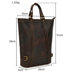 Cool Men's Leather Backpack Coffee Leather Tote Bag Convertible Backpacks Tote Handbag For Men