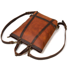 Cool Men's Leather Backpack Coffee Leather Tote Bag Convertible Backpacks Tote Handbag For Men