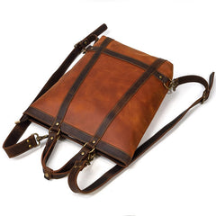 Cool Men's Leather Backpack Coffee Leather Tote Bag Convertible Backpacks Tote Handbag For Men