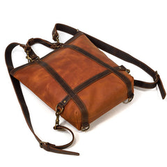 Cool Men's Leather Backpack Coffee Leather Tote Bag Convertible Backpacks Tote Handbag For Men