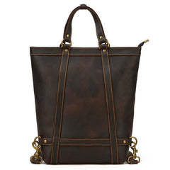 Cool Men's Leather Backpack Coffee Leather Tote Bag Convertible Backpacks Tote Handbag For Men