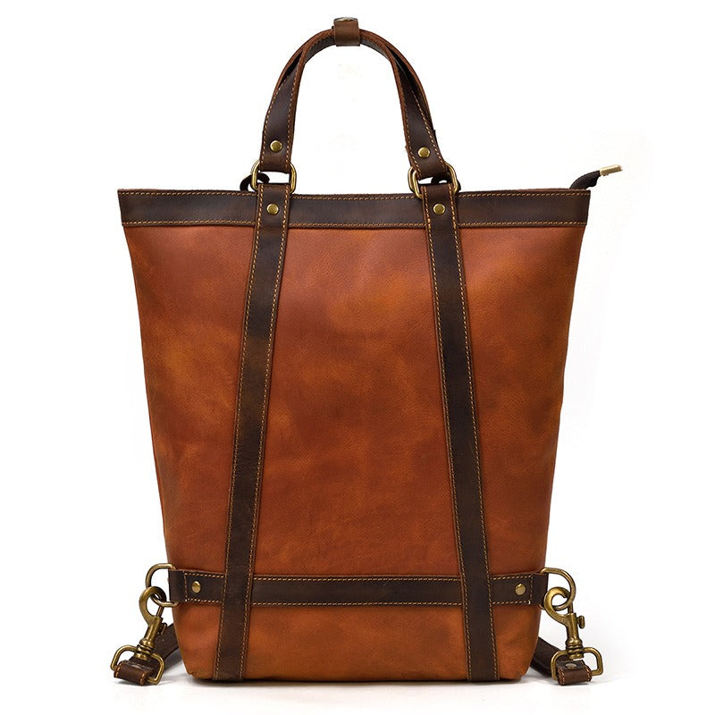 Cool Men s Leather Backpack Coffee Leather Tote Bag Convertible