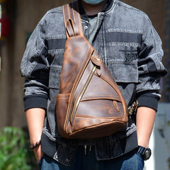 Cool Men's Sling Bag Leather Sling Backpack Convertible Backpacks Sling Crossbody Pack For Men