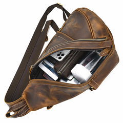 Cool Men's Sling Bag Leather Sling Backpack Convertible Backpacks Sling Crossbody Pack For Men
