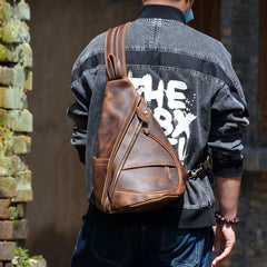 Cool Men's Sling Bag Leather Sling Backpack Convertible Backpacks Sling Crossbody Pack For Men