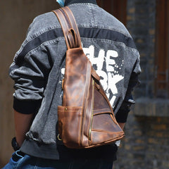Cool Men's Sling Bag Leather Sling Backpack Convertible Backpacks Sling Crossbody Pack For Men