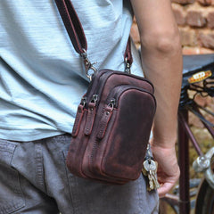 Cool Mens Leather Barrel Belt Pouch Mini Shoulder Bag Waist Bag Belt Phone Holster For Men - iwalletsmen
