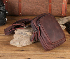 Cool Mens Leather Barrel Belt Pouch Mini Shoulder Bag Waist Bag Belt Phone Holster For Men - iwalletsmen