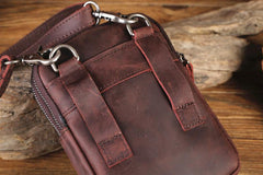 Cool Mens Leather Barrel Belt Pouch Mini Shoulder Bag Waist Bag Belt Phone Holster For Men - iwalletsmen