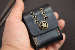 Cool Texas Star Black Leather Mens Zippo Lighter Cases Standard Zippo Lighter Holder Belt Loop For Men - iwalletsmen