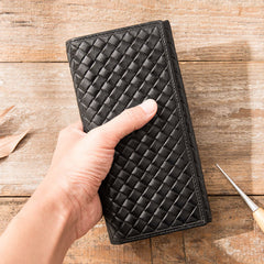 Cool Black Braided Leather Mens Long Wallet Long Wallet for Men - iwalletsmen