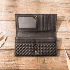 Cool Black Braided Leather Mens Long Wallet Long Wallet for Men - iwalletsmen