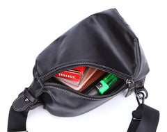 Cool Black Leather Chest Bag Sling Bag Crossbody Sling Bag Hiking Sling Bag For Men - iwalletsmen