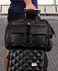 Cool Black Leather Men Large Overnight Bag Travel Bags Weekender Bags For Men - iwalletsmen