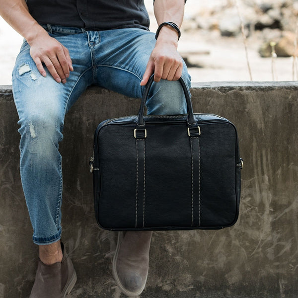 Cool Black Leather Mens Briefcase Work Bag Laptop Bag Business Bag for Men - iwalletsmen