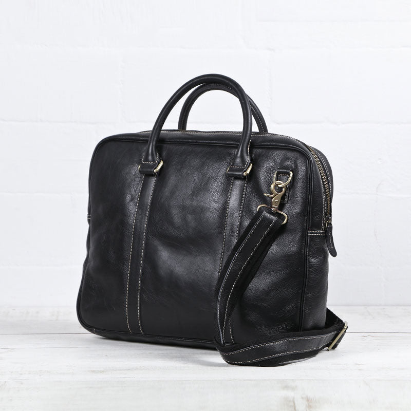 Cool Black Leather Mens Briefcase Work Bag Laptop Bag Business Bag for Men - iwalletsmen