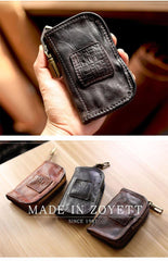 Cool Black Leather Mens Key Wallet Zipper Coin Pouch Card Front Pocket Wallet For Men - iwalletsmen