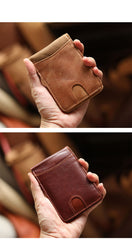 Cool Black Leather Mens Card billfold Wallet Bifold SMall License Wallet Brown Front Pocket Wallet For Men - iwalletsmen