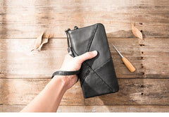 Cool Black Leather Mens Long Wallet Zipper Clutch Wallet Long Wallet Phone Bag Wristlet Wallet for Men - iwalletsmen