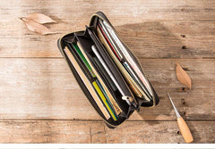 Cool Black Leather Mens Zipper Clutch Wallet Long Wallet Black Cell Phone Long Wallet for Men - iwalletsmen