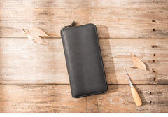 Cool Black Leather Mens Zipper Clutch Wallet Long Wallet Black Cell Phone Long Wallet for Men - iwalletsmen