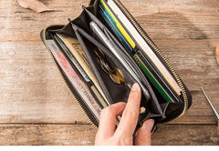 Cool Black Leather Mens Zipper Clutch Wallet Long Wallet Black Cell Phone Long Wallet for Men - iwalletsmen