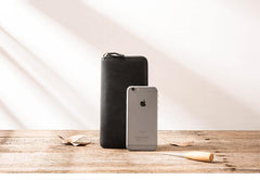 Cool Black Leather Mens Zipper Clutch Wallet Long Wallet Black Cell Phone Long Wallet for Men - iwalletsmen
